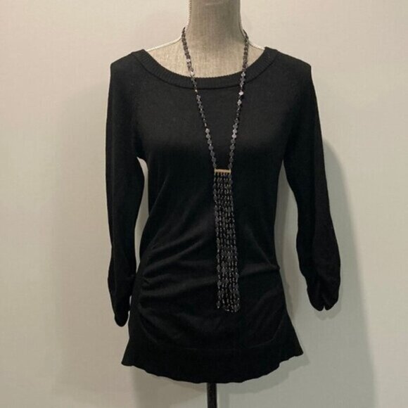 BLACK Ruched Knit Long Sleeve Sweater 89th & Madison​ - Picture 6 of 14